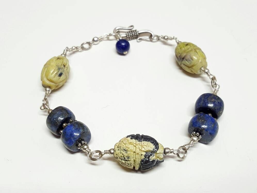 Litha's Power Armband Mit Gelbem Türkis, Lapis Lazuli Und Sterlingsilber von PiscesGems