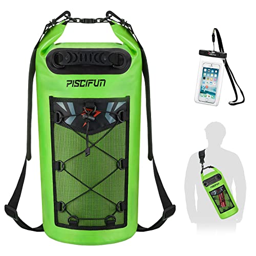 Piscifun Wasserdicht Dry Bag Rucksack Schwimm Dry Rucksack für Wassersport - Angeln Bootfahren Kajak Surfen Rafting Camping Geschenke für Männer und Frauen Hellgrün 40L von Piscifun