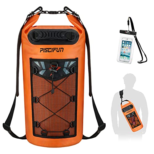 Piscifun Wasserdicht Dry Bag Rucksack Schwimm Dry Rucksack für Wassersport - Angeln Bootfahren Kajak Surfen Rafting Camping Geschenke für Männer und Frauen orange 20L von Piscifun