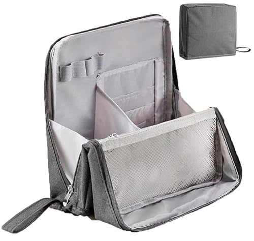 Mehrzweck-Make-up-Tasche mit großem Fassungsvermögen, Oxford-Stoff, wasserdicht, Make-up-Organizer mit Fächern, großes Fassungsvermögen, tragbare Kulturbeutel und Schreibwaren-Aufbewahrung (grau) von Pishengfa