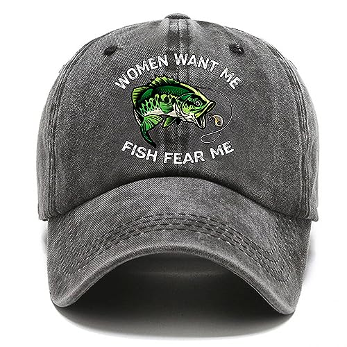 Pishovi Women Want Me Fish Fear Me Fun Distressed Washed Black Baseball Cap, Vintage Adjustable Cotton Cap, Funny Ruhestanding Gift for Man, Christmas Birthday Gifts for Vater Opa Fishing Lover von Pishovi