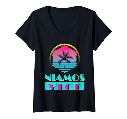 Damen NIAMOS VICE Palm Tree Empire-Logo T-Shirt mit V-Ausschnitt von Piss & Vinegar