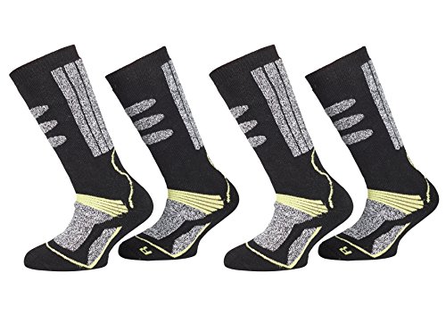 PistenSauser 2 Paar warme Kinder Skisocken/Kniestrümpfe mit Anti-Loch-Versprechen(Gelb-Grün, 35-38) von PistenSauser