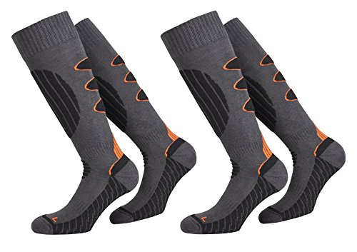 PistenSauser 2 Paar warme Skisocken, Ski-Kniestrümpfe zum Preis von einem Paar mit zusätzlicher Garantie, Damen, Herren, Kinder (COOLMAX/ORANGE/BLACK, 43-46) von PistenSauser