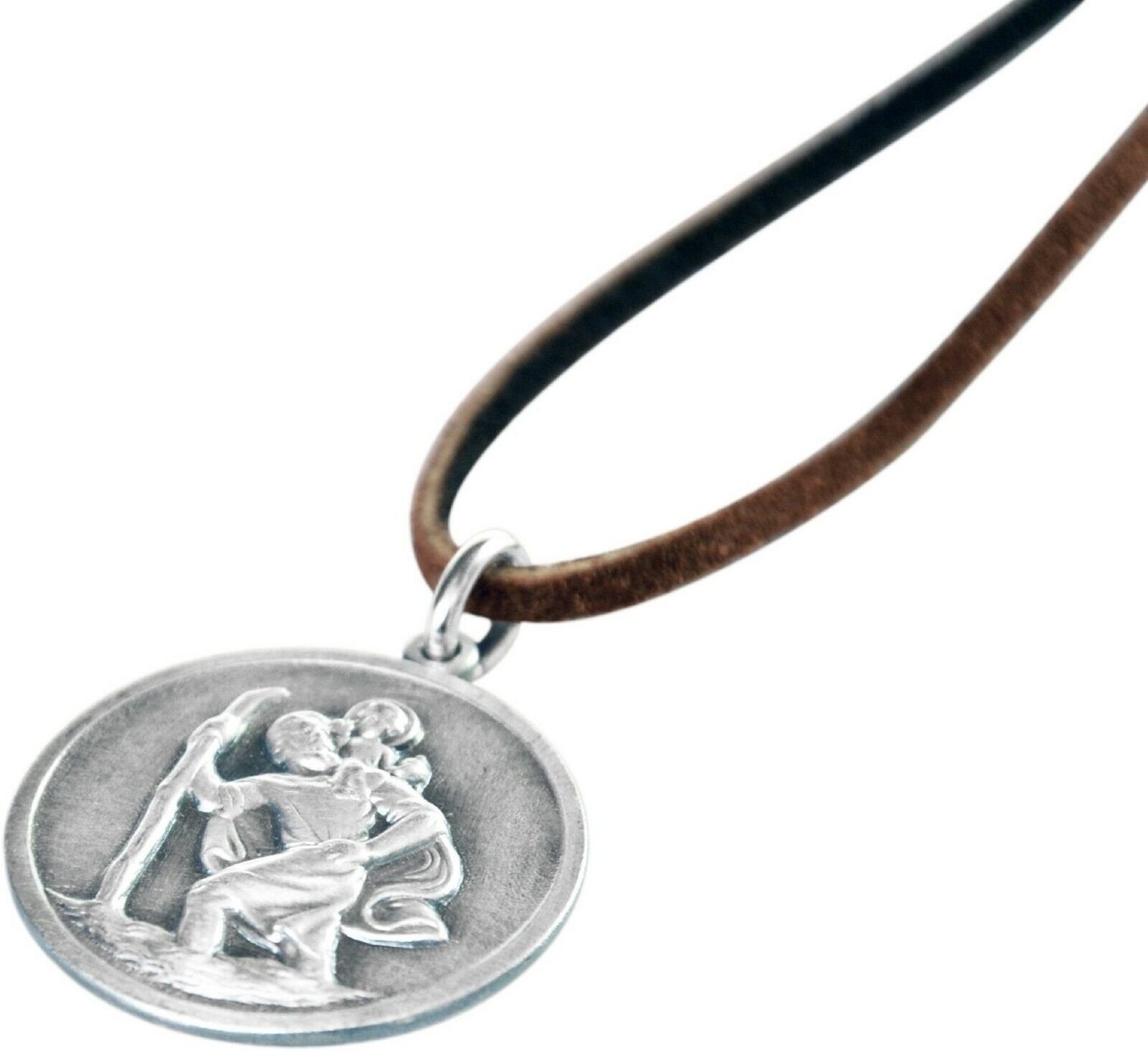 PistolaPeppers Kette mit Anhänger Lederband mit Heiliger Sankt Christophorus Metall Anhänger von PistolaPeppers
