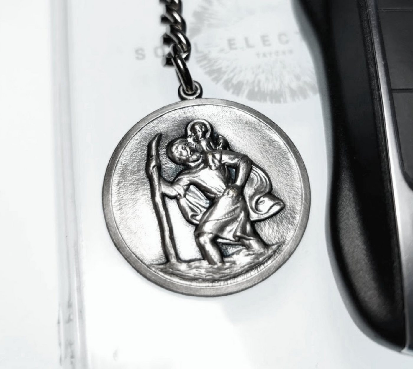 PistolaPeppers Schlüsselanhänger mit Gravur Metall Schlüsselanhänger Christophorus Schutzpatron von PistolaPeppers