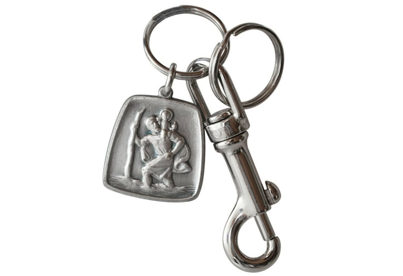 PistolaPeppers Schlüsselanhänger mit Gravur Metall Schlüsselanhänger Heiliger Sankt Christophorus Relief Karabiner von PistolaPeppers