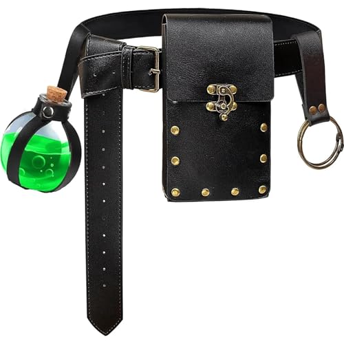 Herren Renaissances-Kostüm Halloween Mittelalter Piraten Gürteltaschen Fannys Pack Wikinger Kostüm Zubehör für Cosplay, Schwarzer normaler Anzug von Pitadue