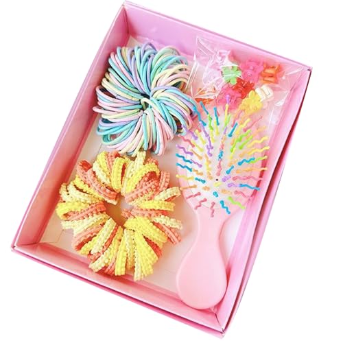 Kinder-Haar-Set mit buntem elastischem Haarband, Haarspangen, Haarkamm-Set, reisefreundlich, Haarstyling, essentielles Haargummi, Kinder-Haarzubehör-Set von Pitadue