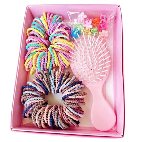 Kinder-Haar-Set mit buntem elastischem Haarband, Haarspangen, Haarkamm-Set, reisefreundlich, Haarstyling, essentielles Haargummi, Kinder-Haarzubehör-Set von Pitadue
