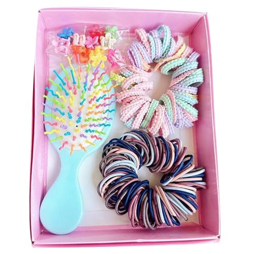 Kinder-Haar-Set mit buntem elastischem Haarband, Haarspangen, Haarkamm-Set, reisefreundlich, Haarstyling, essentielles Haargummi, Kinder-Haarzubehör-Set von Pitadue