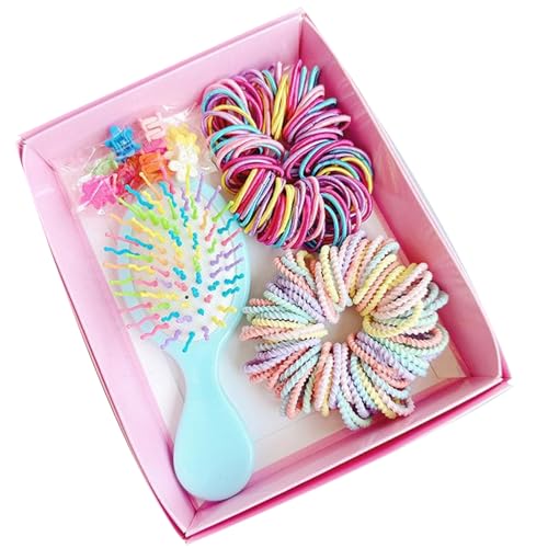Kinder-Haar-Set mit buntem elastischem Haarband, Haarspangen, Haarkamm-Set, reisefreundlich, Haarstyling, essentielles Haargummi, Kinder-Haarzubehör-Set von Pitadue