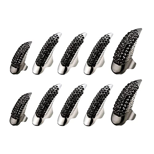 Pitadue 10 Stück Gothic Punk Krallenringe Verstellbare Fingernagel eingelegte Strass Fingerspitze Kralle von Pitadue