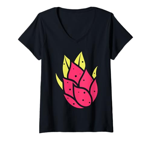 Damen Pitaya Lustig Süß Minimalistisch Einfach Drachenfrucht T-Shirt mit V-Ausschnitt von Pitaya Lustiges Süße Drachenfrucht Humo