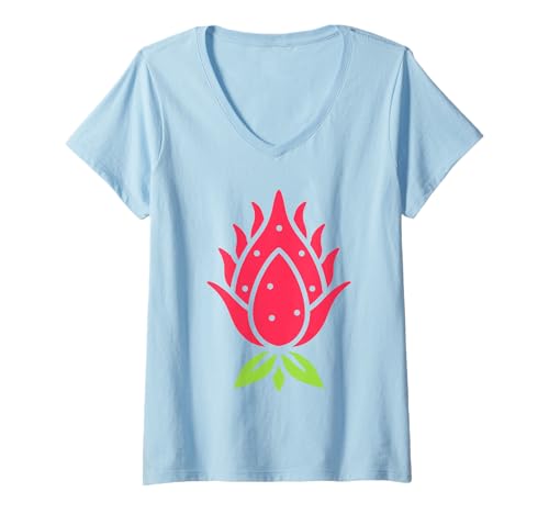 Damen Pitaya Lustig Süß Minimalistisch Einfach Drachenfrucht T-Shirt mit V-Ausschnitt von Pitaya Lustiges Süße Drachenfrucht Humo
