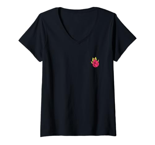 Damen Pitaya Lustig Süß Minimalistisch Einfach Drachenfrucht T-Shirt mit V-Ausschnitt von Pitaya Lustiges Süße Drachenfrucht Humo