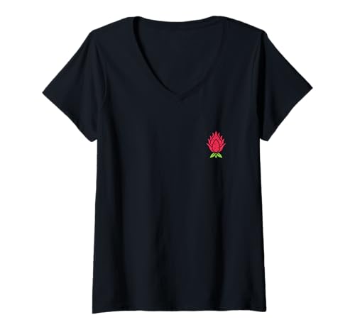 Damen Pitaya Lustig Süß Minimalistisch Einfach Drachenfrucht T-Shirt mit V-Ausschnitt von Pitaya Lustiges Süße Drachenfrucht Humo