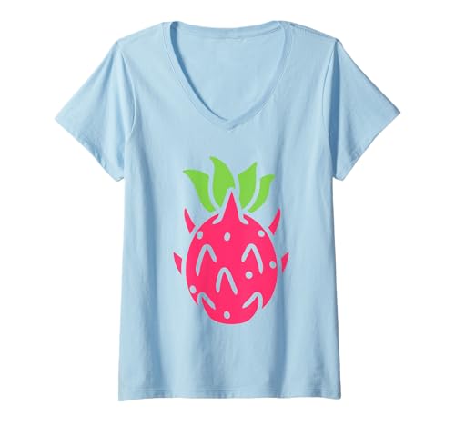 Damen Pitaya Lustig Süß Minimalistisch Einfach Drachenfrucht T-Shirt mit V-Ausschnitt von Pitaya Lustiges Süße Drachenfrucht Humo