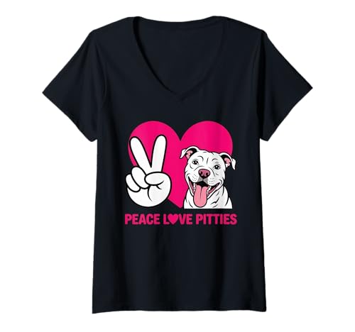 Damen Pitbull Pittie Peace Love Lustiger Rettungshundeliebhaber T-Shirt mit V-Ausschnitt von Pitbull Adoption Rescue Dad Advocacy Fur Mama