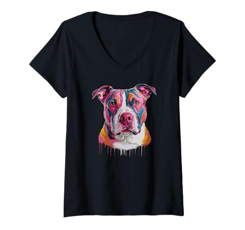 Damen American Pit Bull Terrier Pittie APBT T-Shirt mit V-Ausschnitt von Pitbull Dog Lover Gifts