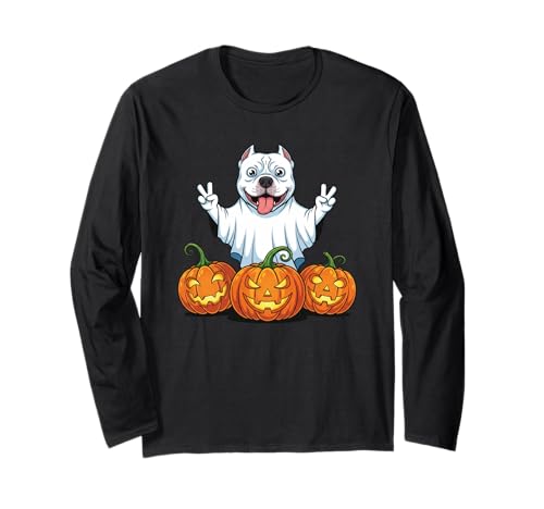 Lustiger Pitbull Ghost Pumpkin Boo Halloween Kinder Herren Damen Langarmshirt von Pitbull Dog Lovers Halloween Ghost Pumpkin Outfits