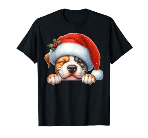 Pitbull Dog Weihnachtsmannmütze Hund Mama Papa T-Shirt Pitbull Dog Weihnachtsmannmütze Hund Mama Papa T-Shirt von Pitbull Dog Tees NYC