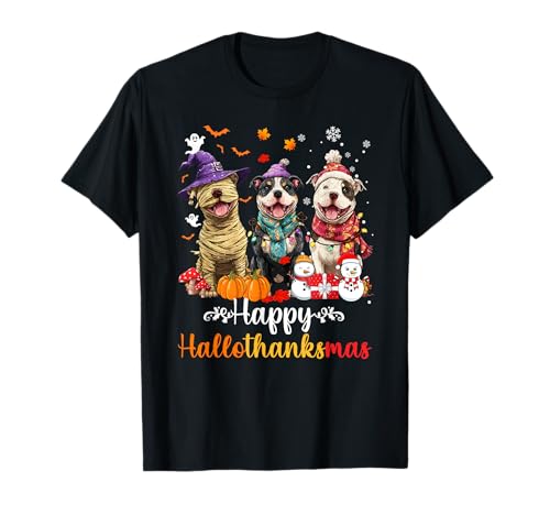 Herren Damen Pitbull Dog Weihnachten Halloween Thanksgiving T-Shirt Herren Damen Pitbull Dog Weihnachten Halloween Thanksgiving T-Shirt von Pitbull Happy Hallothankmas Holiday Dog