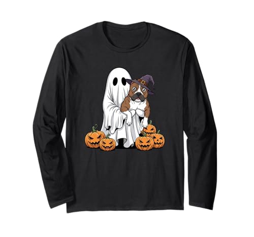 Lustiger Geist Pitbull Kürbis Halloween Kinder Herren Damen Langarmshirt von Pitbull Lovers Cute Halloween Outfits for Boy Girl