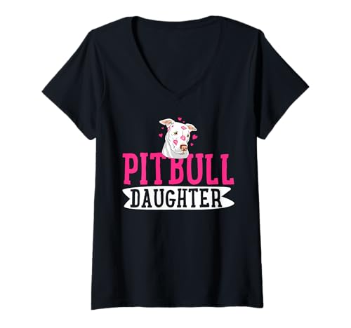 Damen Pitbull Tochter Pit Bull Terrier Hund Pibble Besitzer T-Shirt mit V-Ausschnitt von Pitbull Matching Family Apparel
