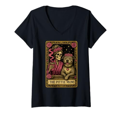 Damen Pitbull Tarotkarte T-Shirt mit V-Ausschnitt von Pitbull Tarot Card For Dog Lovers Rescue Advocates
