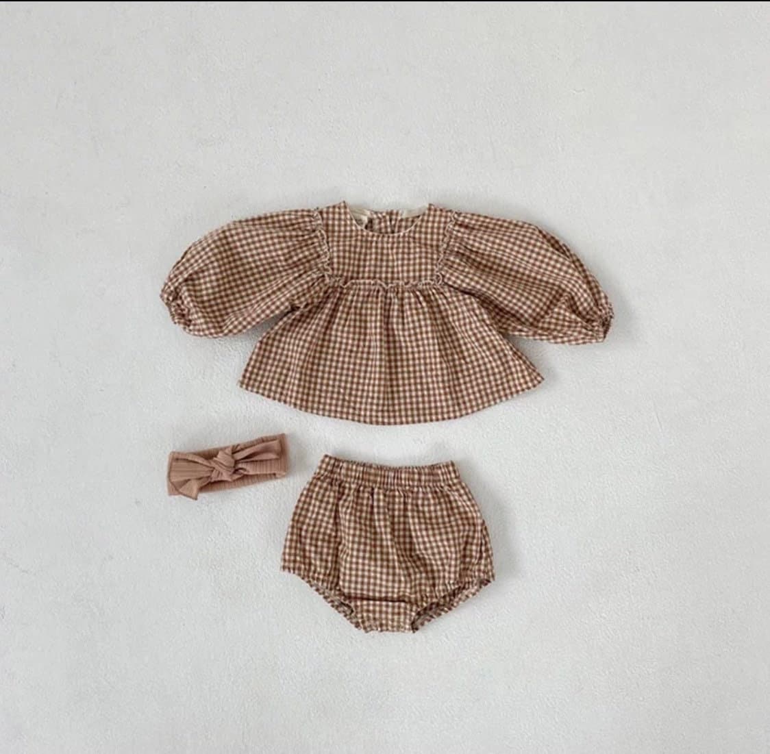 Baby Mädchen Karierte Kleidung Set , Bluse Und Bloomer Kleinkind Baumwolle Zweiteiler von PitterPatterBebe