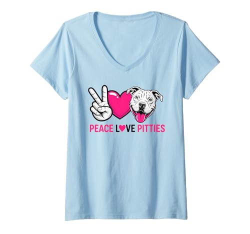 Damen Pitbull Pittie Peace Love Pitbull Rettungshundeliebhaber T-Shirt mit V-Ausschnitt Damen Pitbull Pittie Peace Love Pitbull Rettungshundeliebhaber T-Shirt mit V-Ausschnitt von Pittie Dads Pit Bull Moms Rescue Advocacy