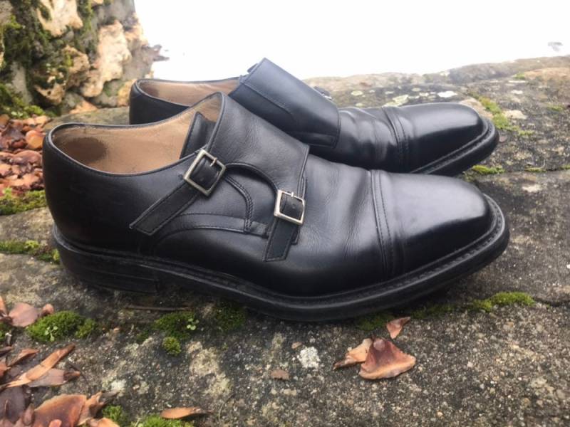 Paraboot Französisch 1990Er Mokassin Größe 42.5 Schwarzer Mann Hat Zwei Schnallen Vintage-Rockschuhe von PittsBroc