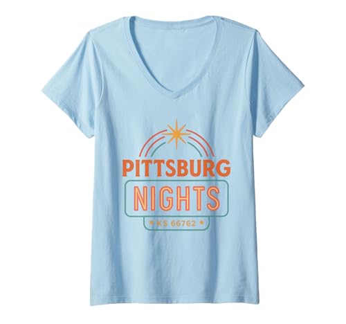 Damen Pittsburg Nachtshirt Retro Schild KS 66762 T-Shirt mit V-Ausschnitt Damen Pittsburg Nachtshirt Retro Schild KS 66762 T-Shirt mit V-Ausschnitt von Pittsburg Nights Shirts for Southeast Kansas Fans