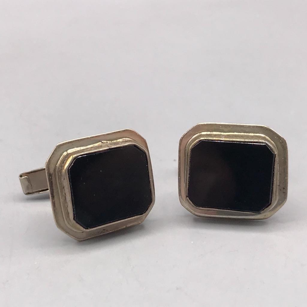 Vintage Herren Sterlingsilber Onyx Manschettenknopf Set Made in Israel Mitte Jahrhundert von PittsburghClockshop