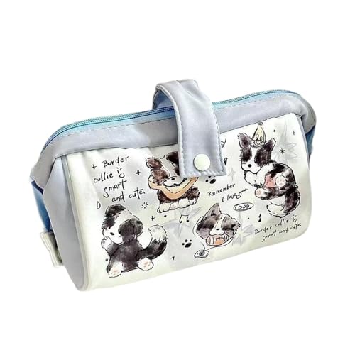 Pitycbo Federmäppchen mit Hundemotiv, Stifteetui, Schreibwaren Organizer, Bleistift Marker Halter, Schreibwaren Beutel, Welpen Stift Make Up Tasche für Kinder, Border-Collie-welpe von Pitycbo