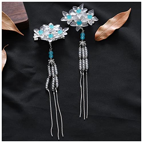 Haarnadel 1 stück / 2 stücke Antike Chinesische Haarnadeln Mädchen Blumen Haar Kamm Clip Quaste Haarnadeln Haarnadel Holz (Size : Clear Blue) von PiurUf