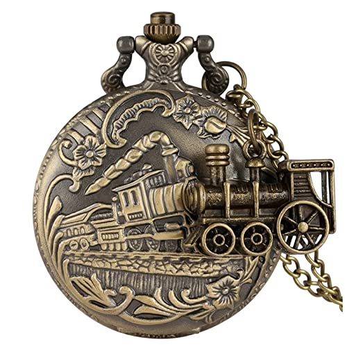 PiurUf Taschenuhr Bronzezuglokomotive Motor Quarz Taschenuhr Retro Halskette Anhängerkette for Männer Frauen mit Zug Zubehör Taschenuhr Handaufzug (Size : 1) von PiurUf