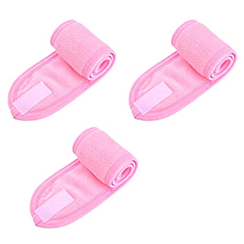 Stirnband Damen 3 stücke Haarschmuck Sportwaschgesicht Spa Wide Side Feste mit Fastener Mode Make Up Wrap Polyester Einstellbare Frauen Stirnband Stirnband (Size : Pink) von PiurUf