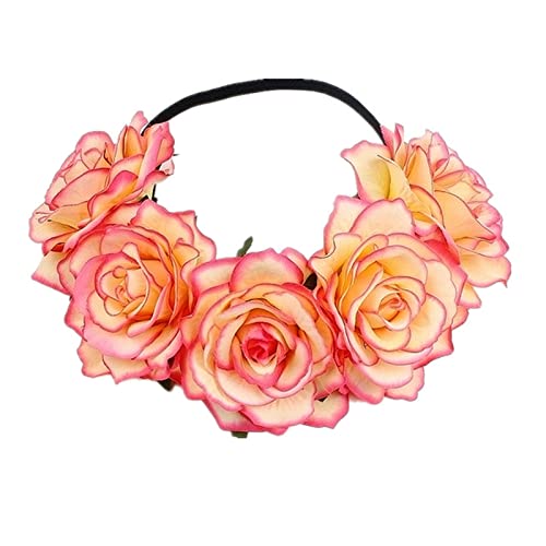 Stirnband Damen Böhmen Handgemachte Blumenstirnband Große Rose Blume Haare Kopf Zubehör Frauen Mädchen Bridemaids Kranz Party Haarschmuck Blumen-Nr. Stirnband (Size : 3) von PiurUf