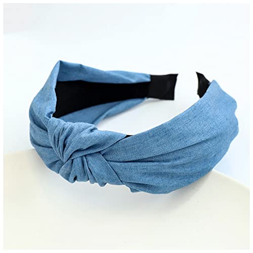 Stirnband Damen Denim Krawatte Farbstoffknoten Haarband Querstirnband for Frauen Mädchen Haarschmuck Stirnband (Size : Light blue 1) von PiurUf