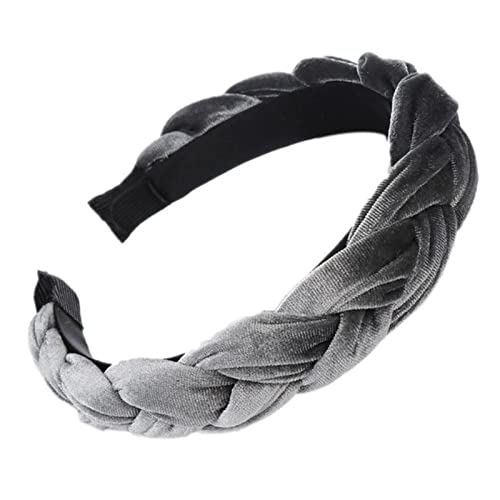 Stirnband Damen Koreanisches handgemachtes weben geflochtene breite stirnband ethnische frauen mädchen verdicken samt haarreifen glitter feste farbe DIY. Kopfschmuck Stirnband (Size : Gray) von PiurUf