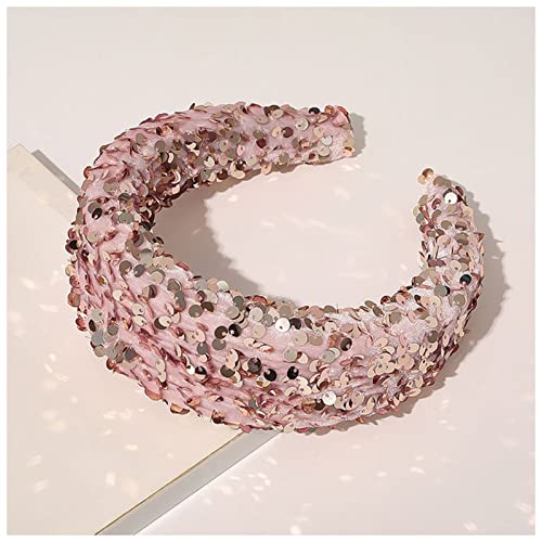 Stirnband Damen Mode Voller Pailletten Luxus Haarschmuck Haarbänder Sparkly Padded Stirnbänder Kopfschmuck Bunte Schwamm Hoop Frauen Stirnband Stirnband (Size : Pink) von PiurUf