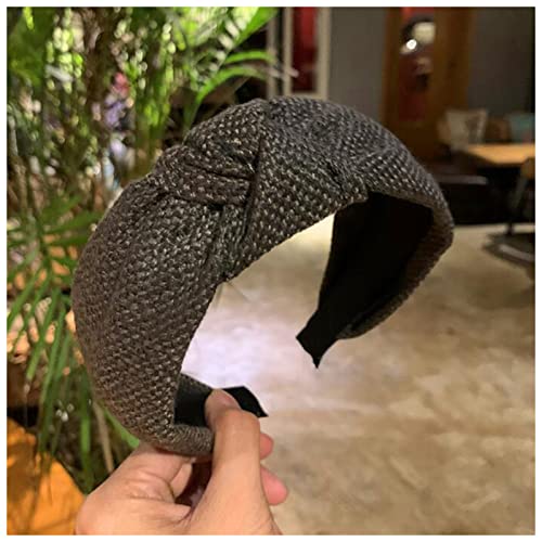 Stirnband Damen Mode frauen haarband breiter seite stirnband klassische massive turban gestrickte mittelknoten turban haarknopf Stirnband (Size : Dark gray hairband) von PiurUf