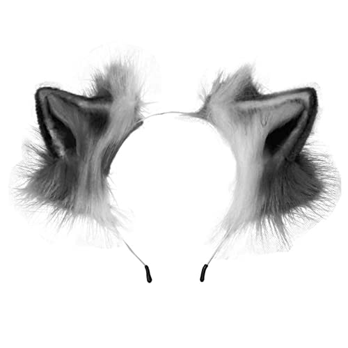 Stirnband Damen Plüsch Faltbare Wolf Katze Ohren Stirnband Kontrastfarbe Simutation Tier Hair Hoop Japanisches Kawaii Cosplay Kopfschmuck Stirnband (Size : Black) von PiurUf