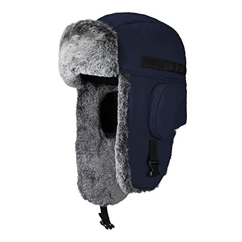 PivotWing Herren Winter Fliegermütze, Trappermütze Winddicht Warm Unisex Wintermütze mit Ohrenklappen Kunstfellmütze für Skifahren Schlittschuhlaufen Outdoor Aktivitäten Marine von PivotWing