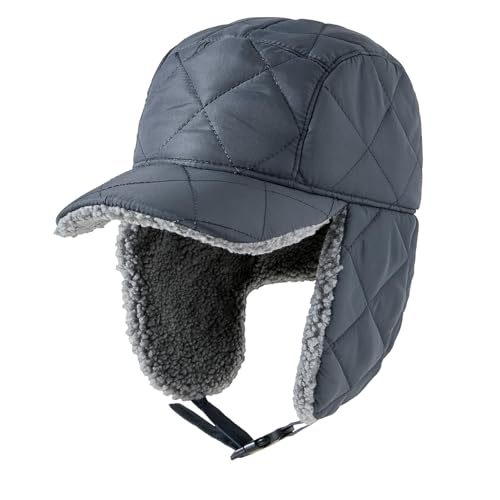 PivotWing Mütze Herren Mütze Damen Wintermütze Herren Wasserdicht Cap Herren Wintermütze Damen Vollflächiges Futter Basecap mit Ohrenklappen Basecap Herren Wandern Camping Arbeit Dunkelgrau 58CM von PivotWing