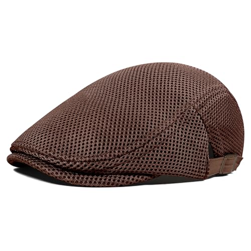 PivotWing Schiebermütze Herren Cap Herren Leicht Atmungsaktiv Schirmmütze Herren Weich Netzgewebe Baskenmütze Herren Weich Netzgewebe Flatcap Verstellbar Sommermütze Outdoor Braun One Size von PivotWing