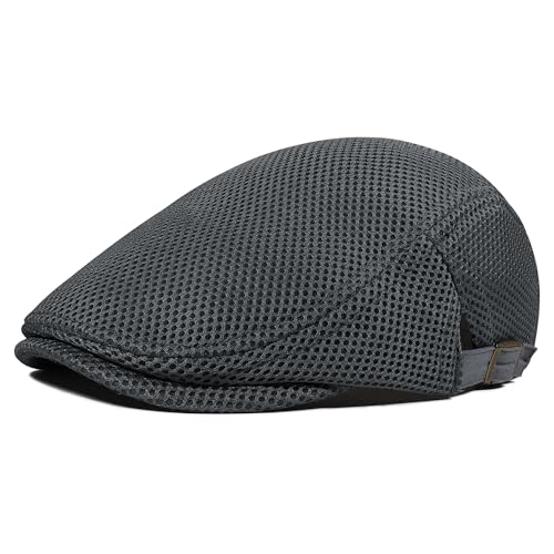 PivotWing Schiebermütze Herren Cap Herren Leicht Atmungsaktiv Schirmmütze Herren Weich Netzgewebe Baskenmütze Herren Weich Netzgewebe Flatcap Verstellbar Sommermütze Outdoor Dunkelgrau One Size von PivotWing