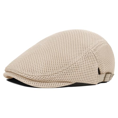 PivotWing Schiebermütze Herren Cap Herren Leicht Atmungsaktiv Schirmmütze Herren Weich Netzgewebe Baskenmütze Herren Weich Netzgewebe Flatcap Verstellbar Sommermütze Outdoor Gelb Beige One Size von PivotWing